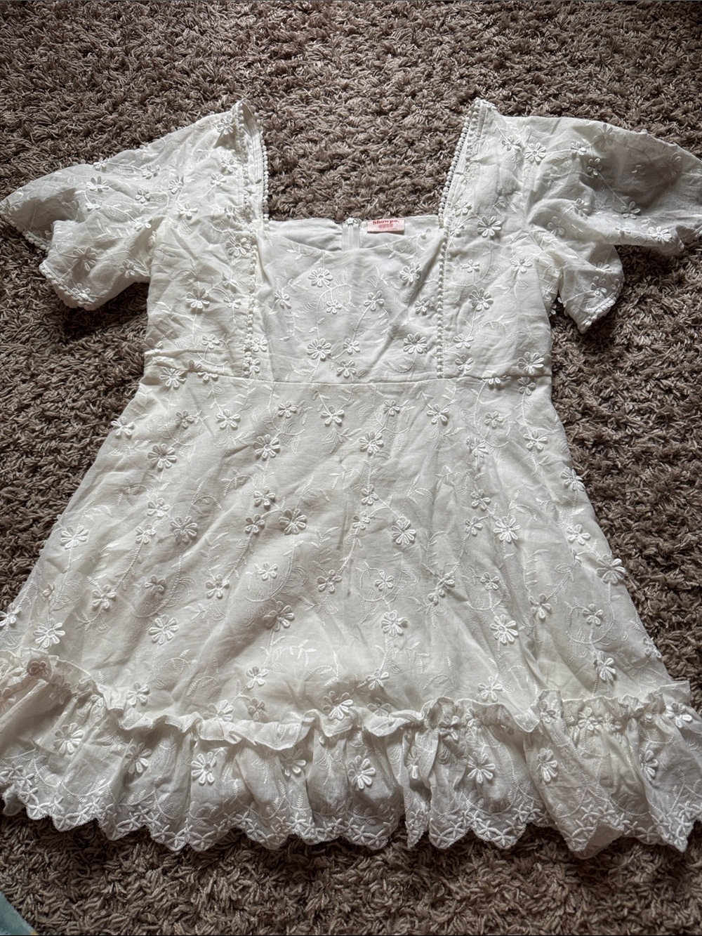 White Embroidered Floral Dress